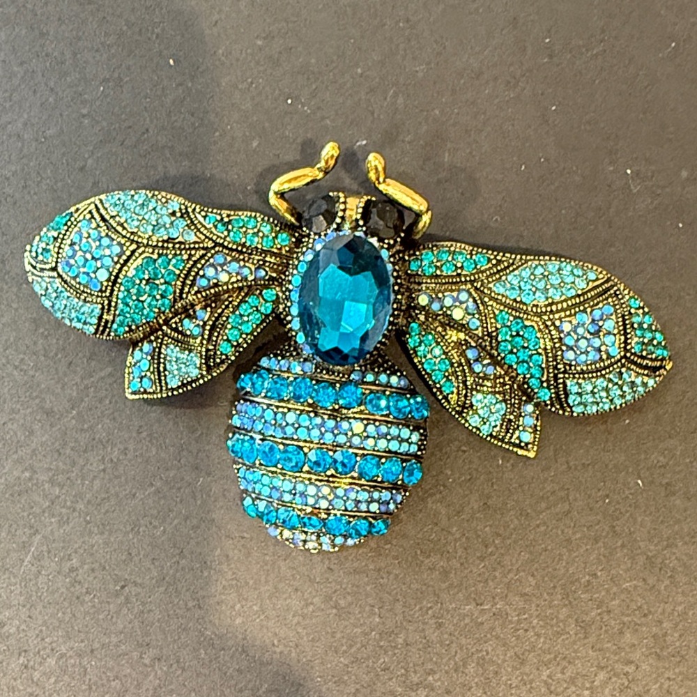 Large Turquoise and Gold Bee Brooch